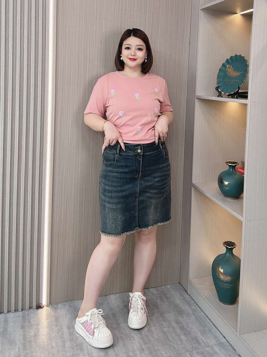 フリンジ裾デニムミディスカート