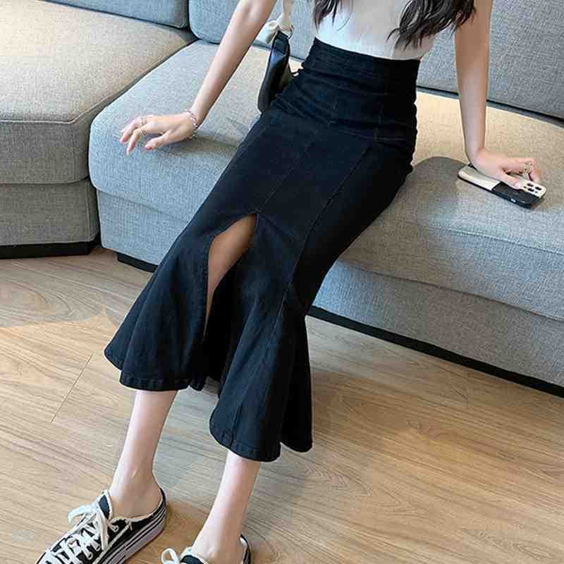 裾広がりデニムマーメイドスカート