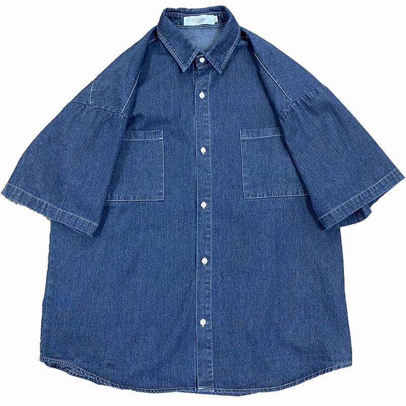 カジュアルスタイル オーバーサイズ デニムシャツ 半袖