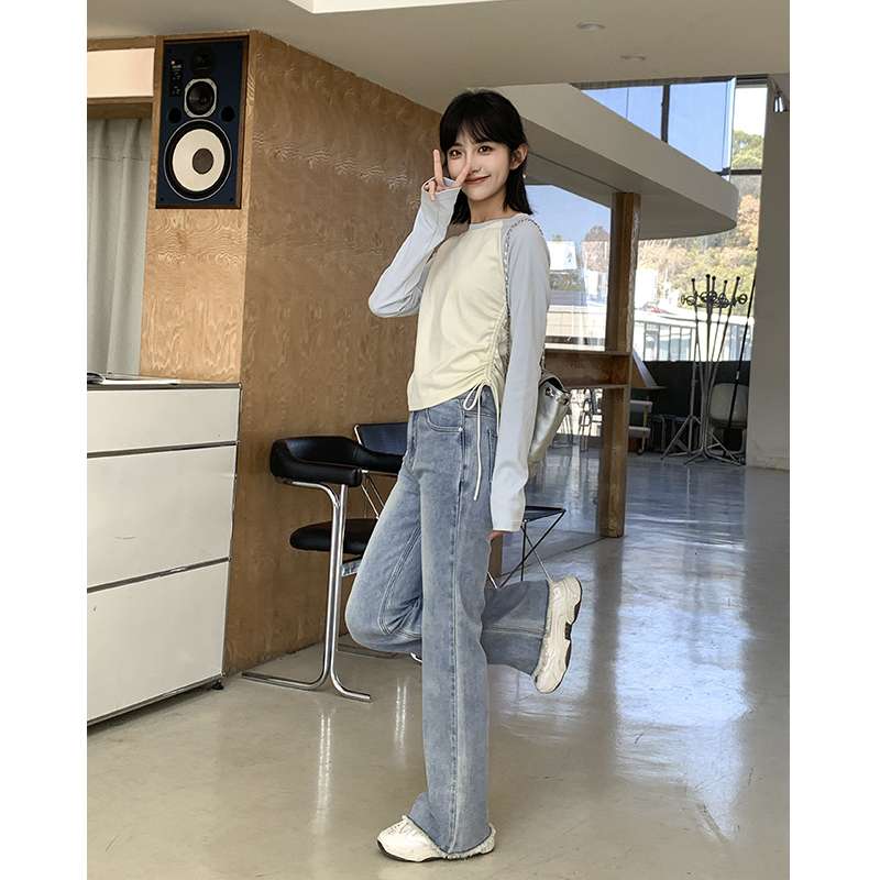 カジュアルスタイル トレンディワイドレッグデニム