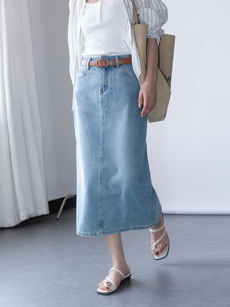 こだわり縫製 ミディ丈デニムスカート