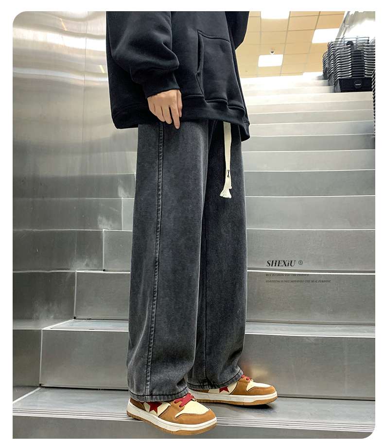 ワイドシルエット ヴィンテージ風デニムパンツ