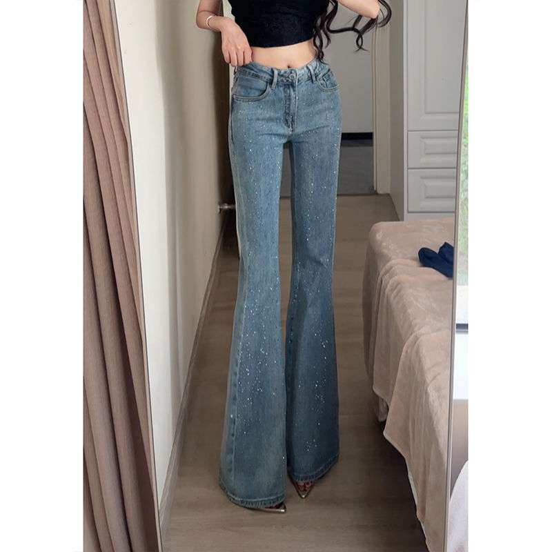 アメリカンスタイル アメリカンスタイル キラキラスパンコール付きフレアデニムジーンズ