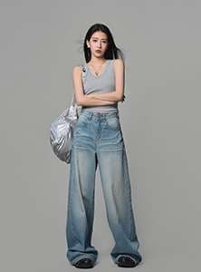 カジュアルスタイル 90年代風ワイドデニムパンツ