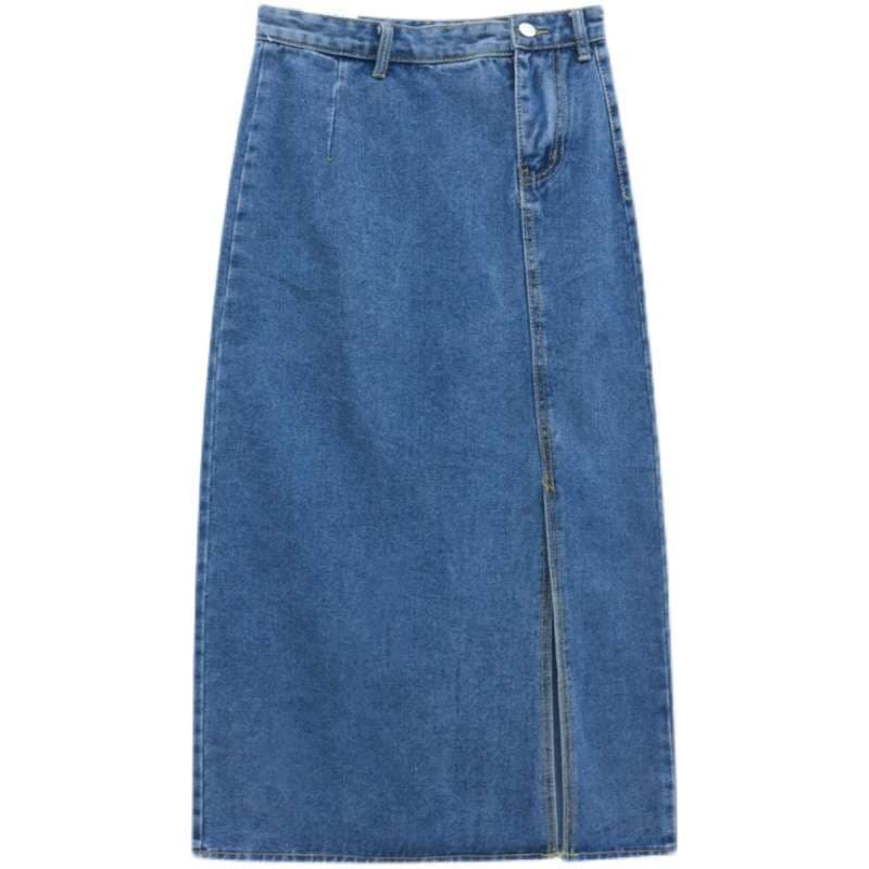 カジュアルスタイル　 スリット入りデニムロングスカート