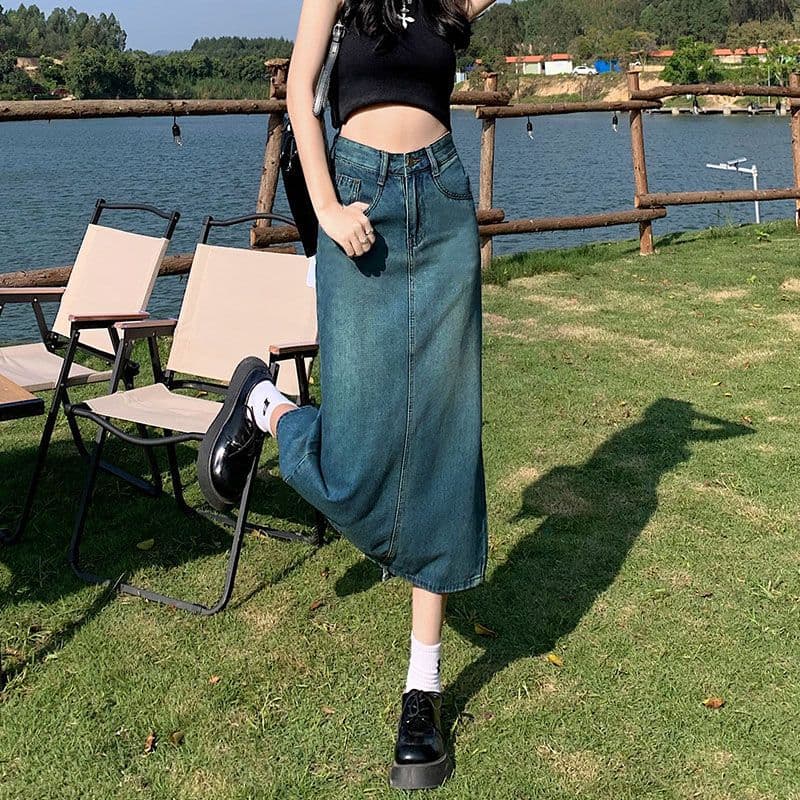 デニムスカート 春新作デニムロングスカート レディース４色展開