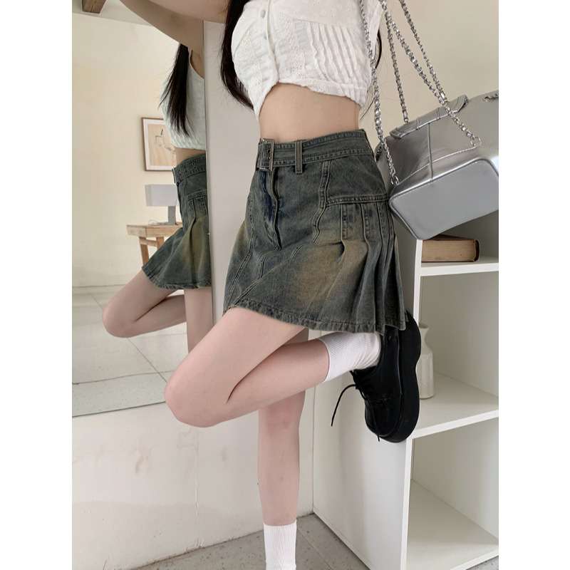 ヴィンテージ風デニムフレアミニスカート