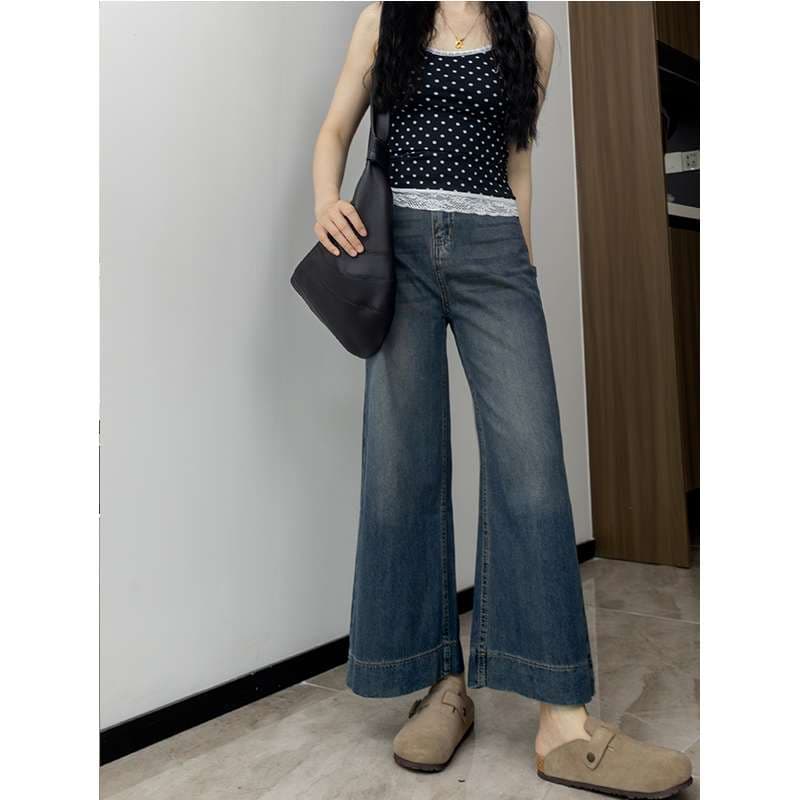 韓国スタイル リラックスワイドデニムパンツ