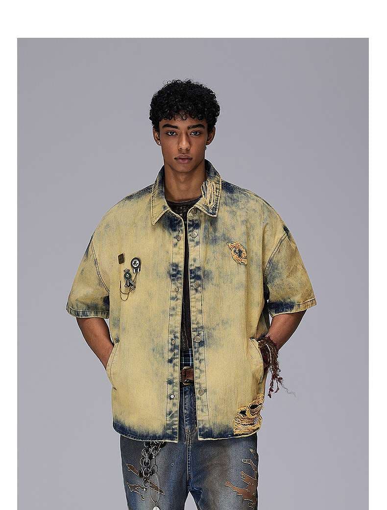 アメリカンカジュアル ヴィンテージ風タイダイデニムシャツ