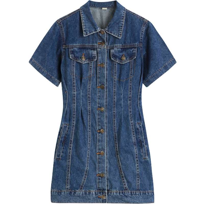 カジュアルスタイル デニムシャツワンピース ショート丈 タイトフィット