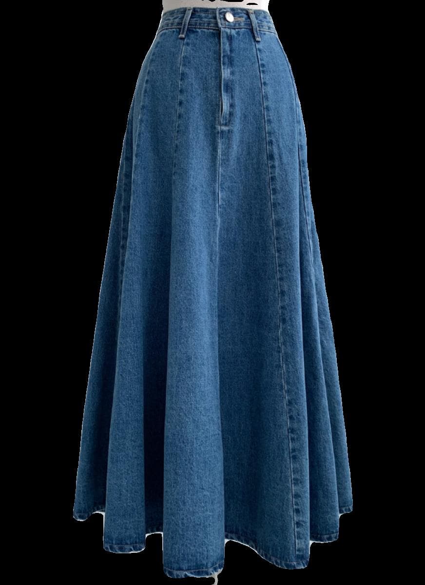 カジュアルスタイル フレアデニムロングスカート