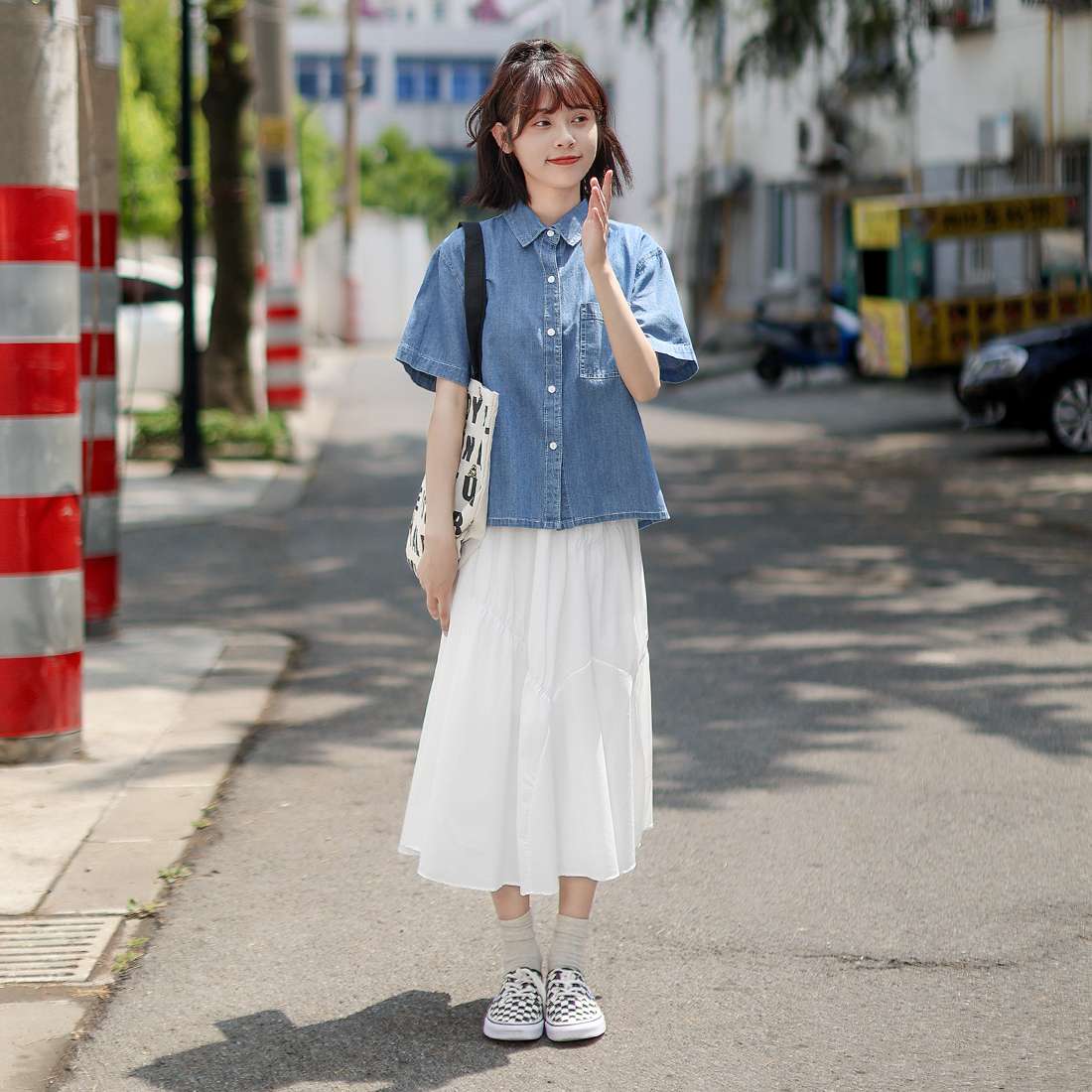 韓国スタイル 爽やかカジュアル オーバーサイズデニムシャツ