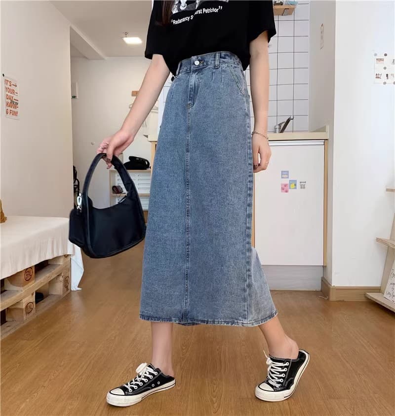 デニムスカート ロングスカート スリット入り 着回し抜群 脚長効果