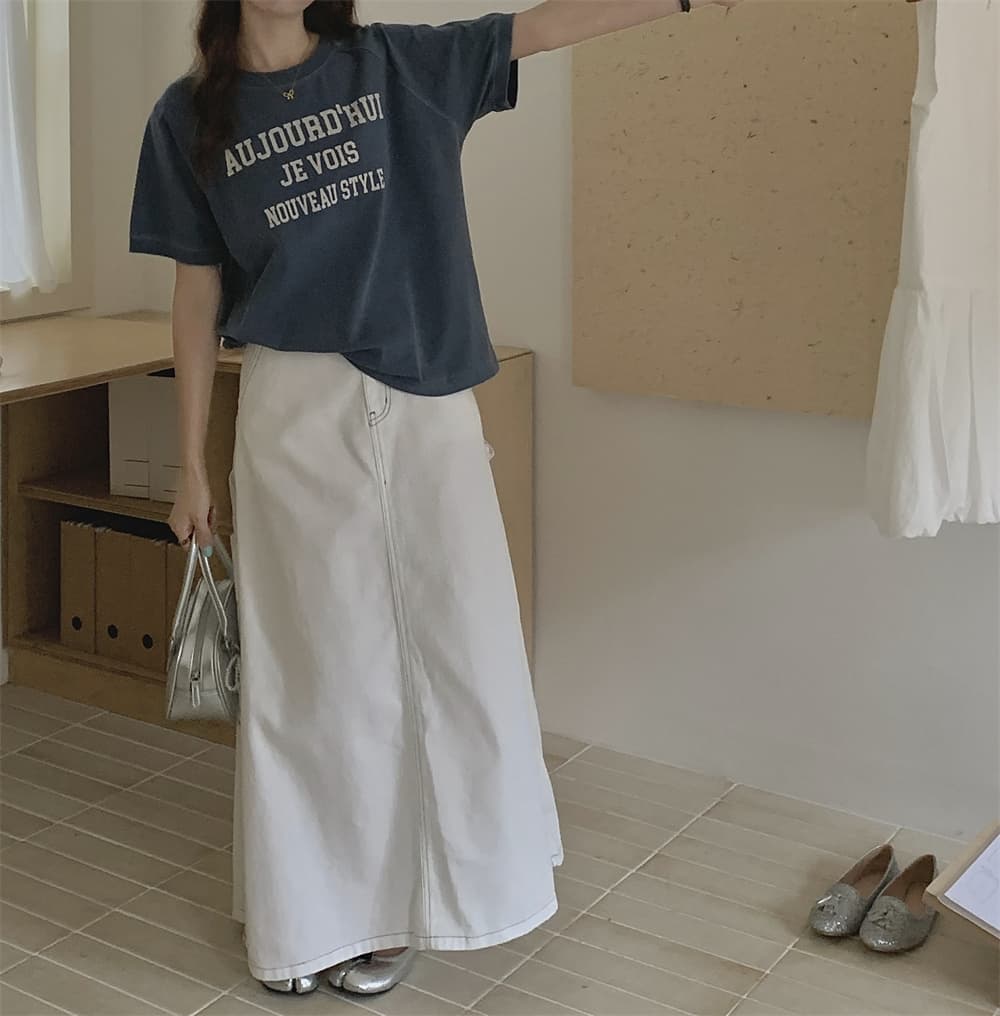 デニムスカート 優美なAライン 麻混マキシ丈スカート