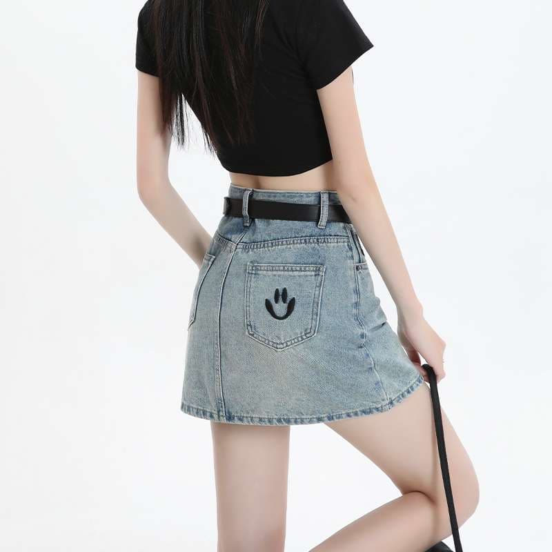 韓国スタイル ヴィンテージ風デニムミニスカート