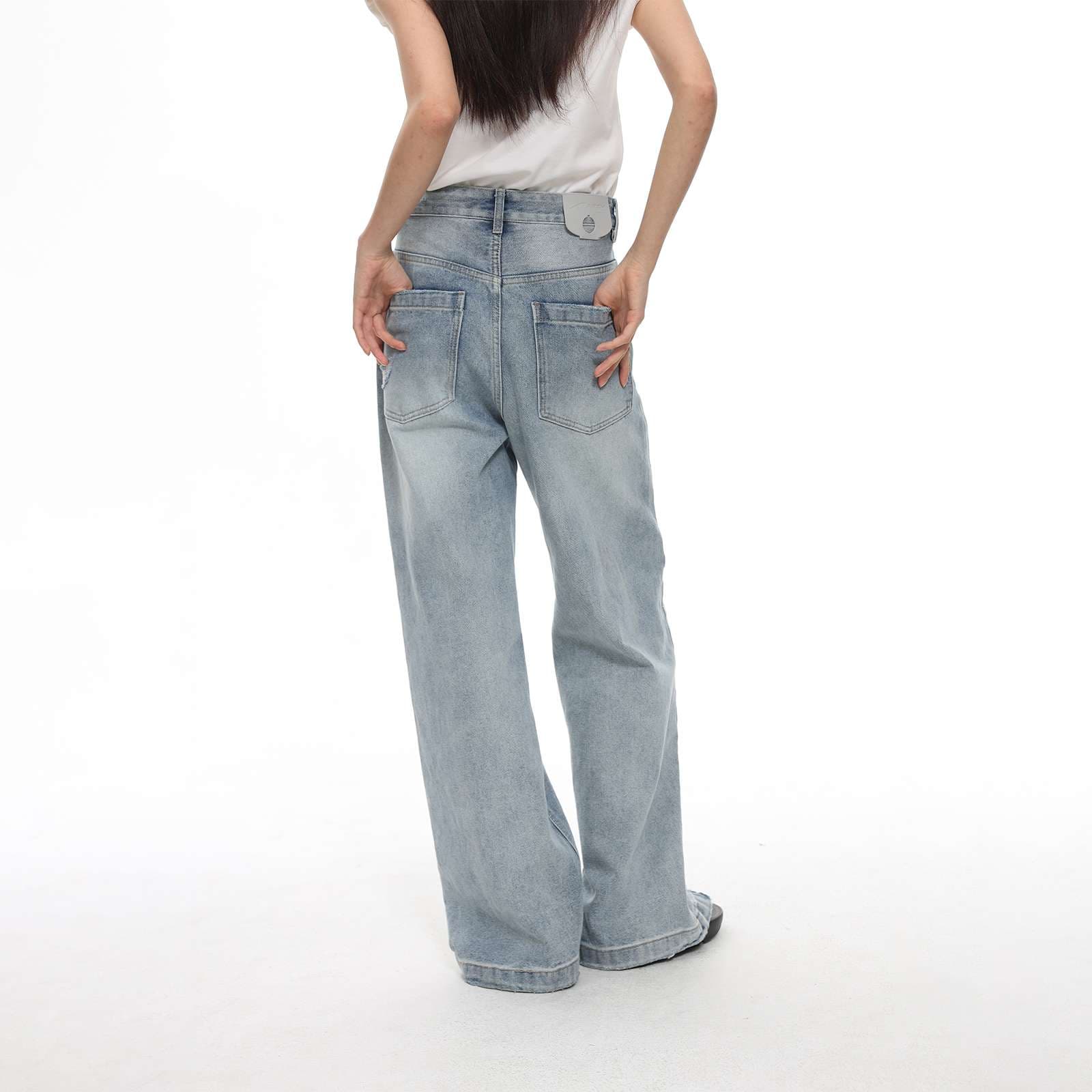 デニム  ゆったりシルエットの裾フリンジジーンズ