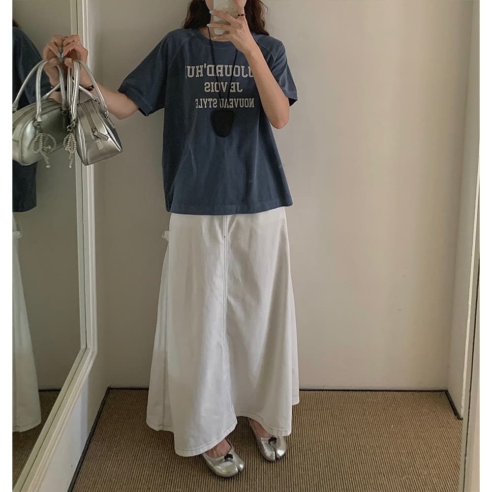 デニムスカート 優美なAライン 麻混マキシ丈スカート