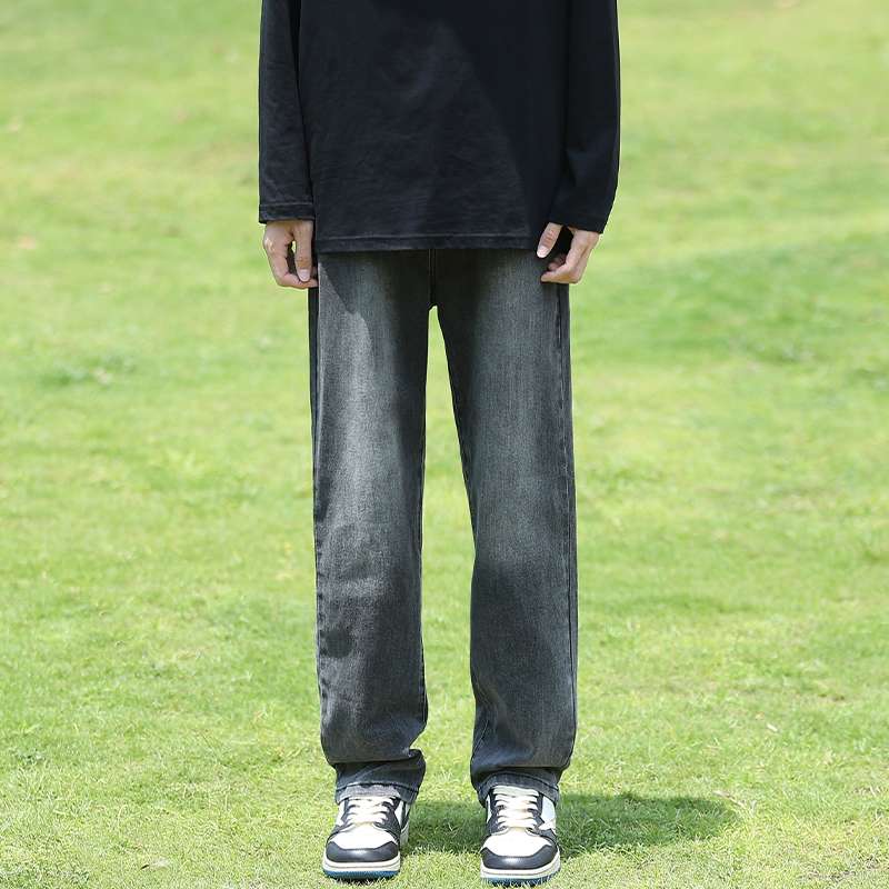 カジュアルスタイル ストレートフィット グレーデニムスラックス