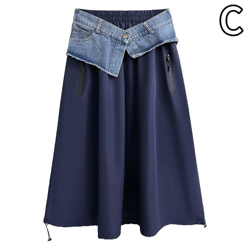 デニムスカート デニム切替 ロングスカート Aライン 薄手 レディース