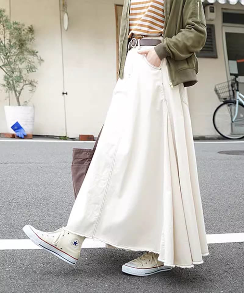デニムゆったりロング丈フレアスカート