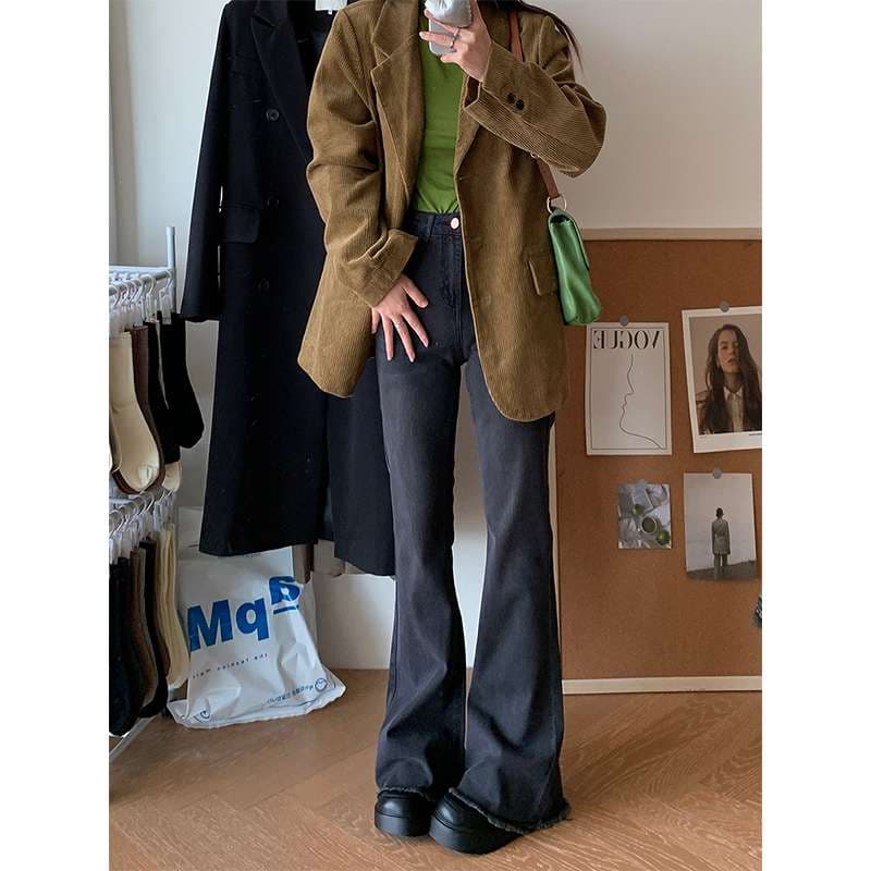 カジュアルスタイル レトロワイドフレアデニムパンツ