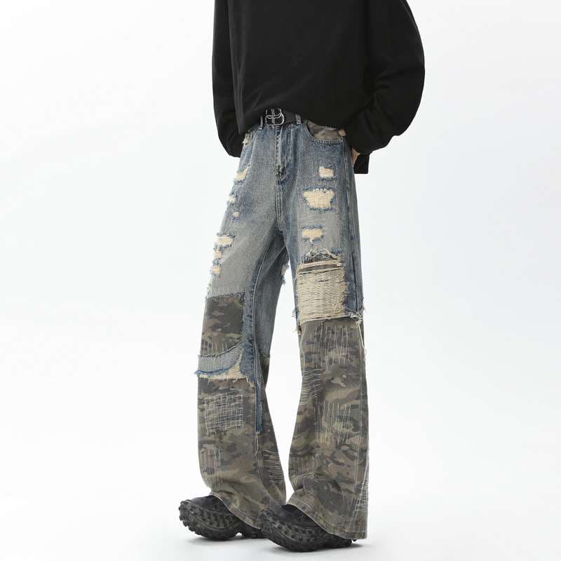 ダメージ加工 ワイドジーンズパンツ