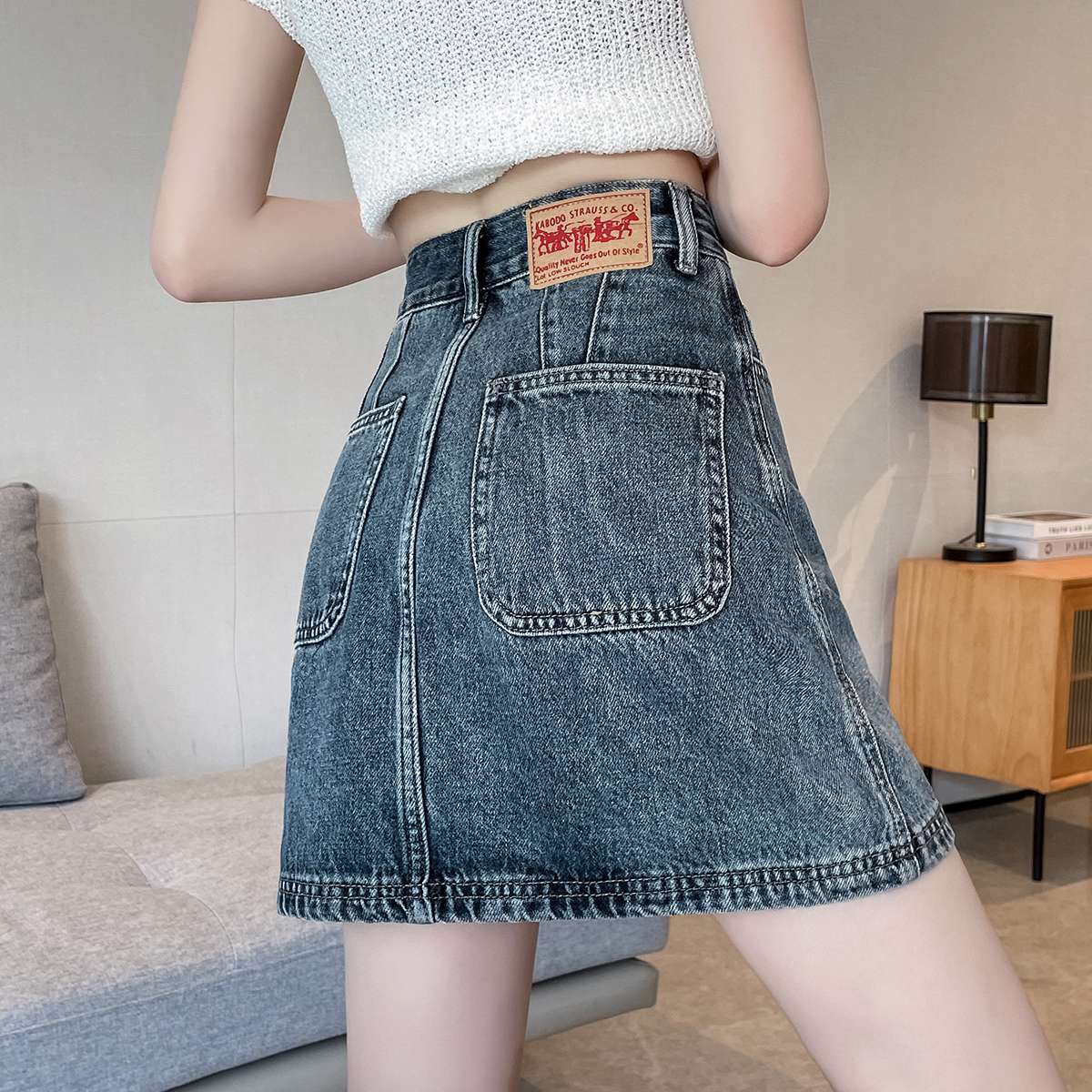 韓国スタイル 2WAYデニムミニスカート風ショートパンツ