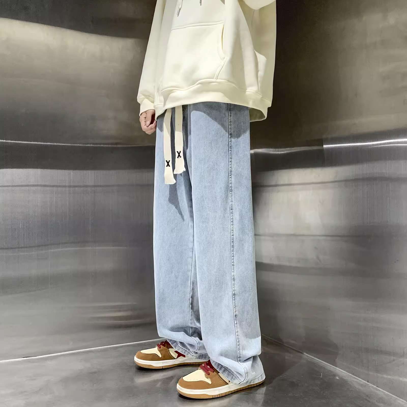 ワイドシルエット ヴィンテージ風デニムパンツ