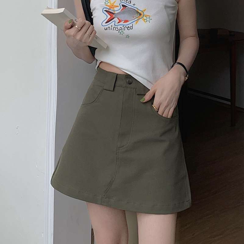 デニム カジュアルミリタリーAラインスカート