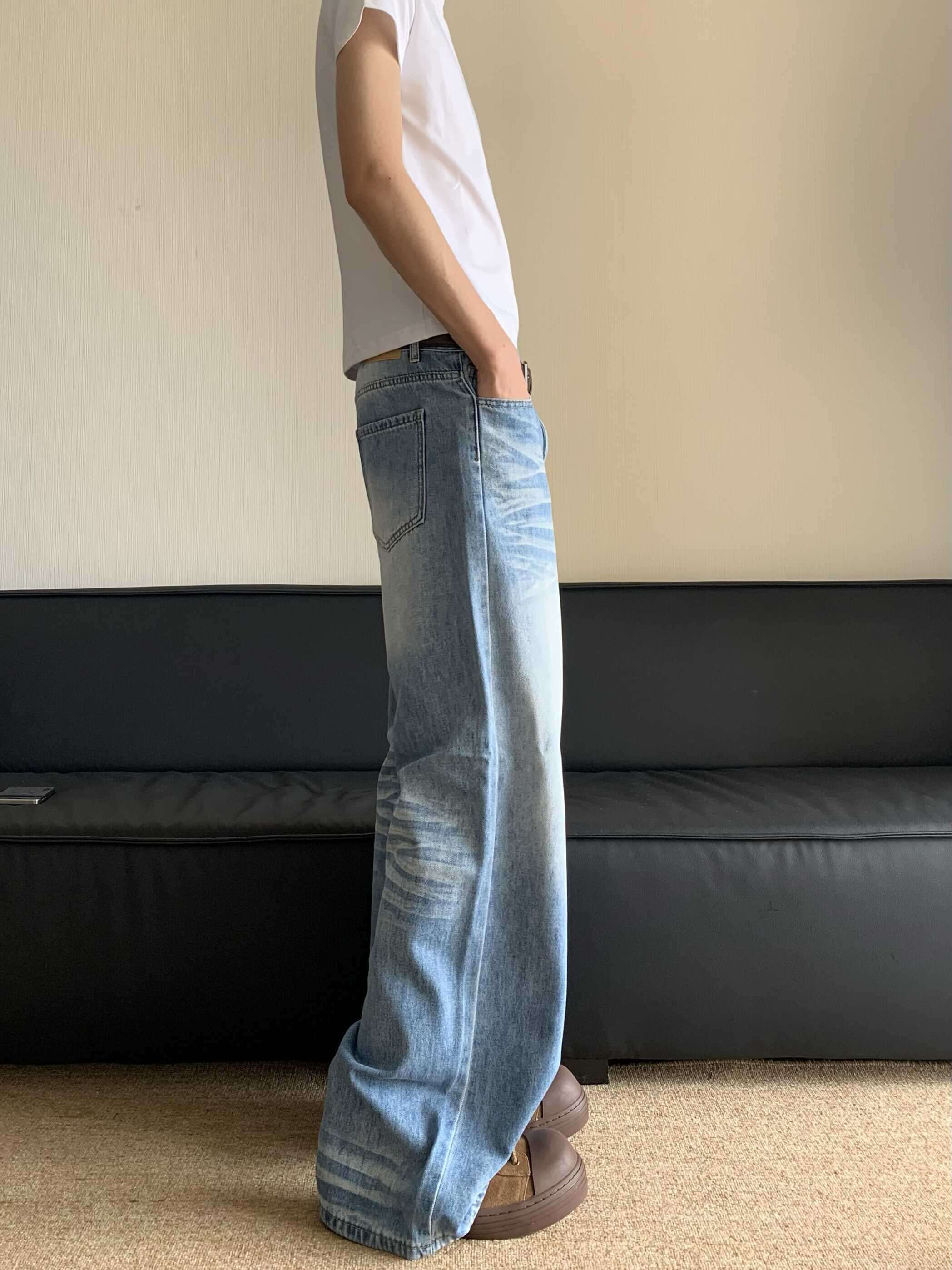 ストリートスタイル ワイドフレアデニムパンツ 90年代リバイバル