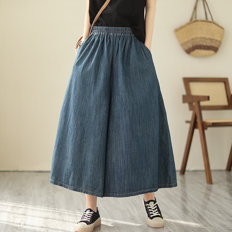 デニムスカート ウエストゴム デニムロングスカート