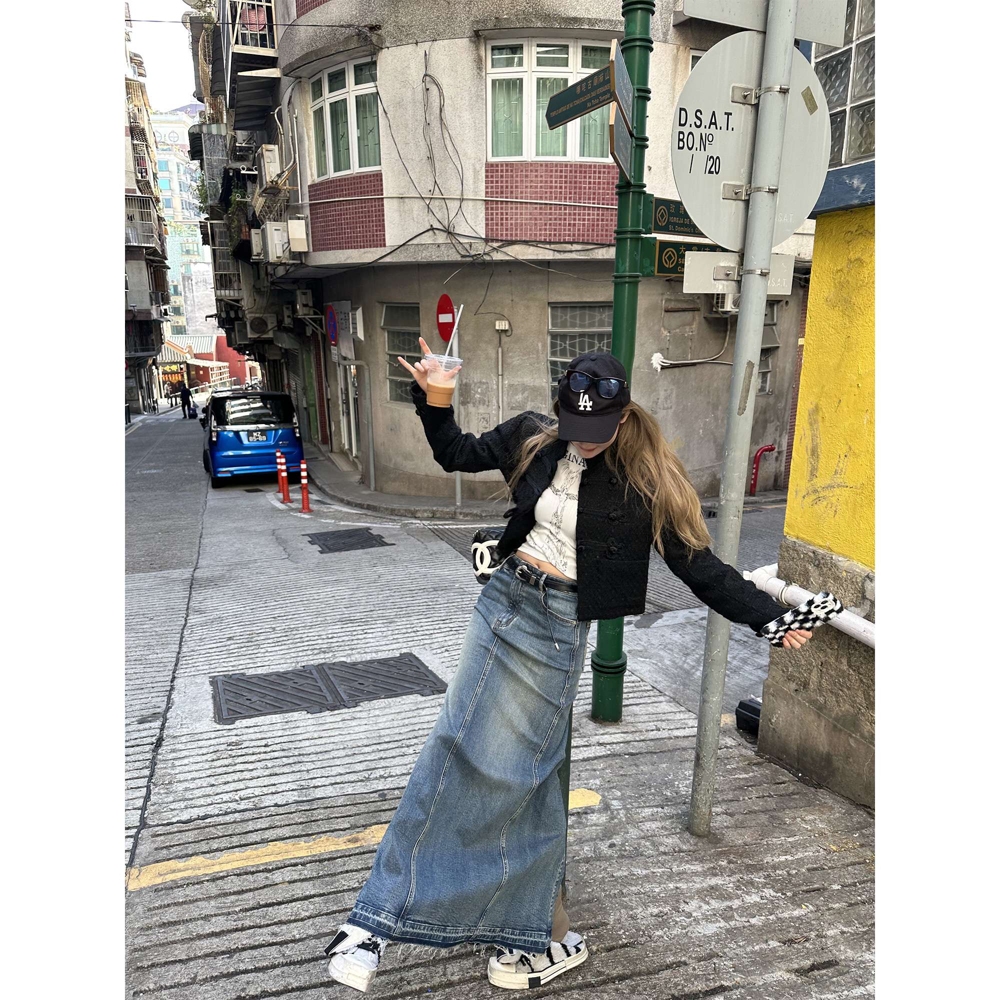 カジュアルスタイル　リラックスデニムロングマキシスカート