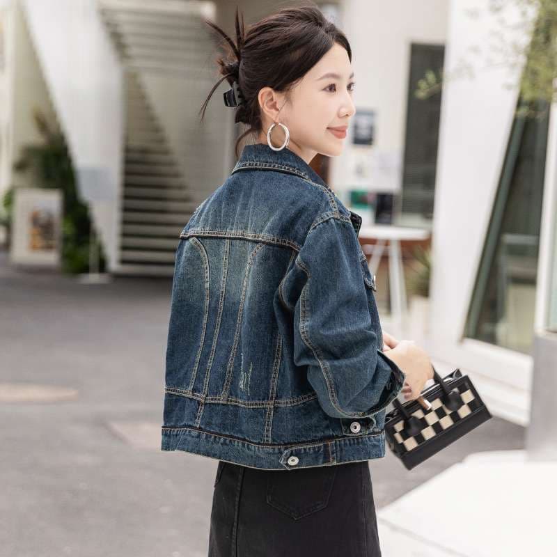 韓国スタイル クロップドデニムジャケット