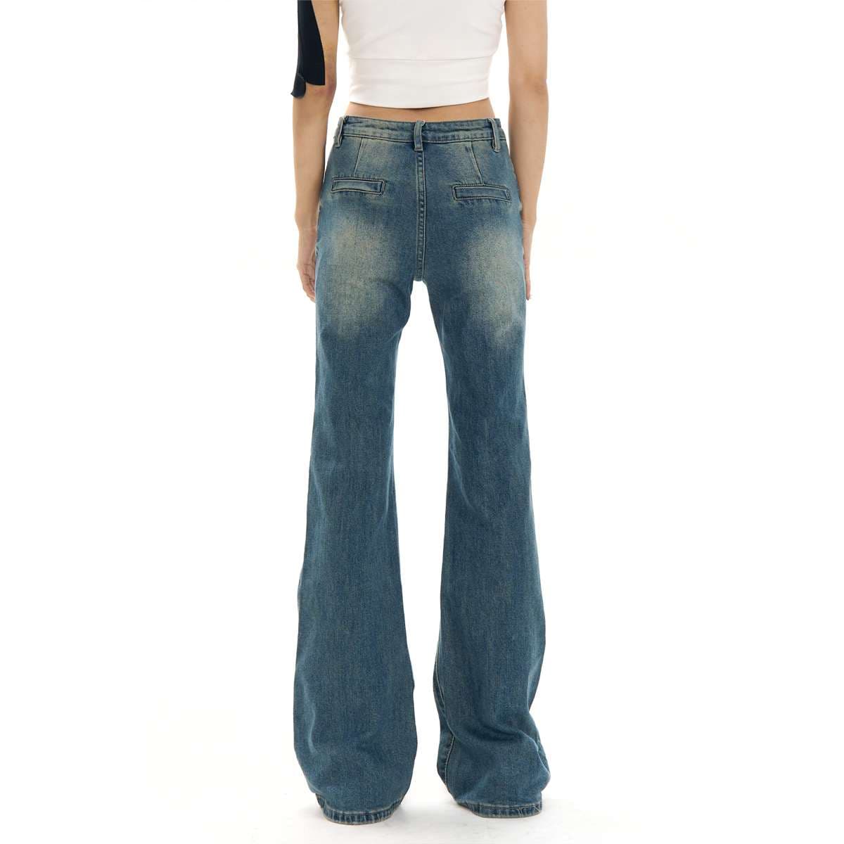 ヴィンテージ風ダメージ加工フレアデニム