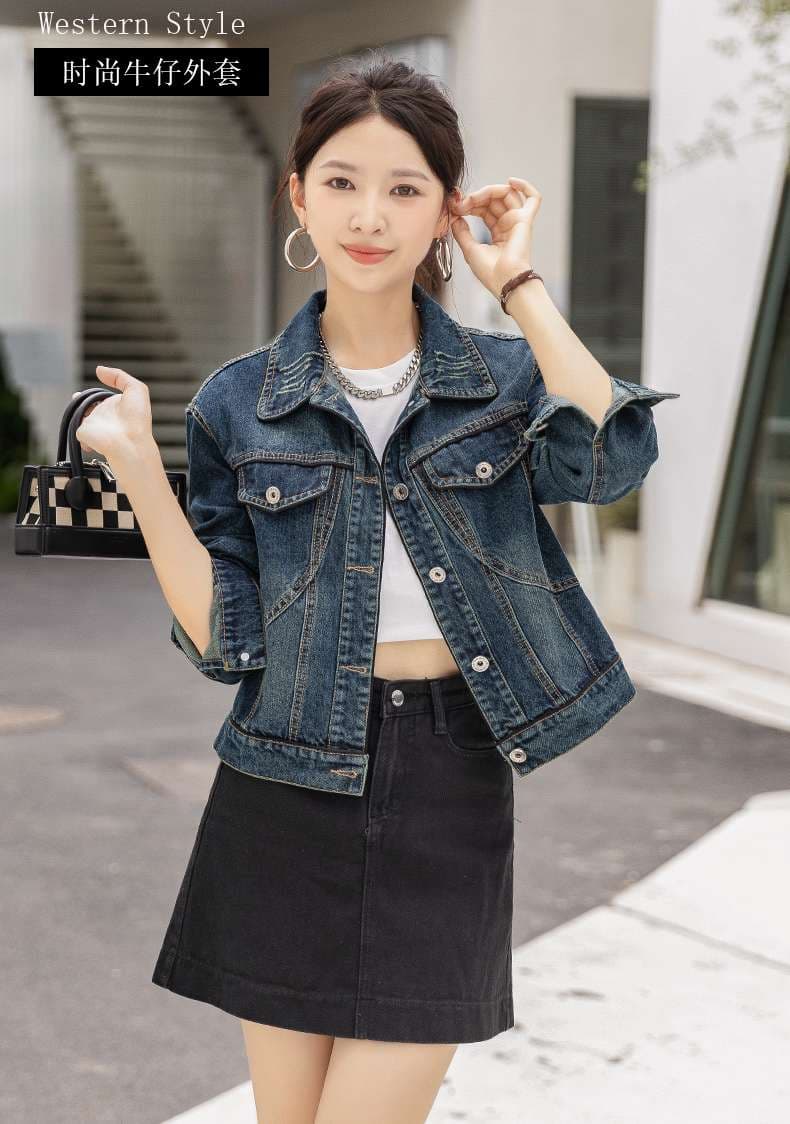 韓国スタイル クロップドデニムジャケット