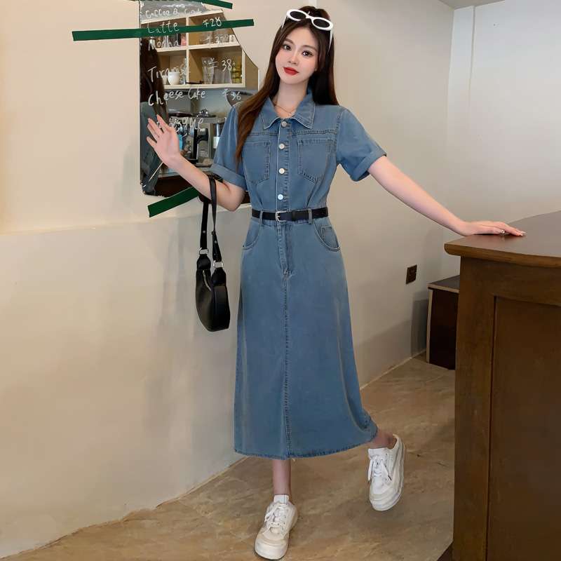 韓国スタイル クラシックデニムシャツワンピース