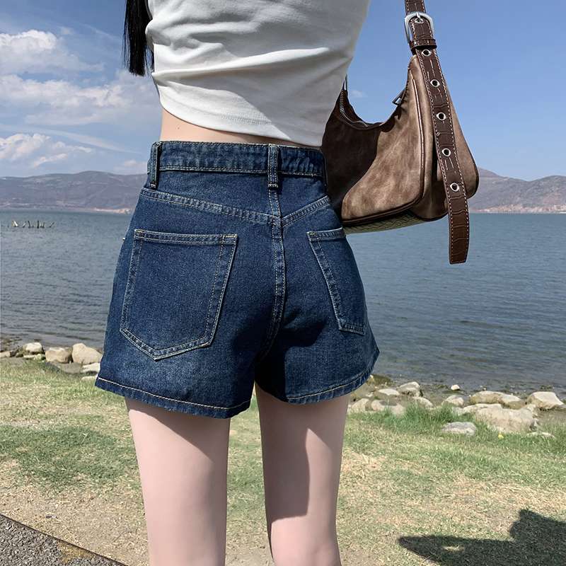 カジュアルスタイル　ハイウエストデニムミニスカート