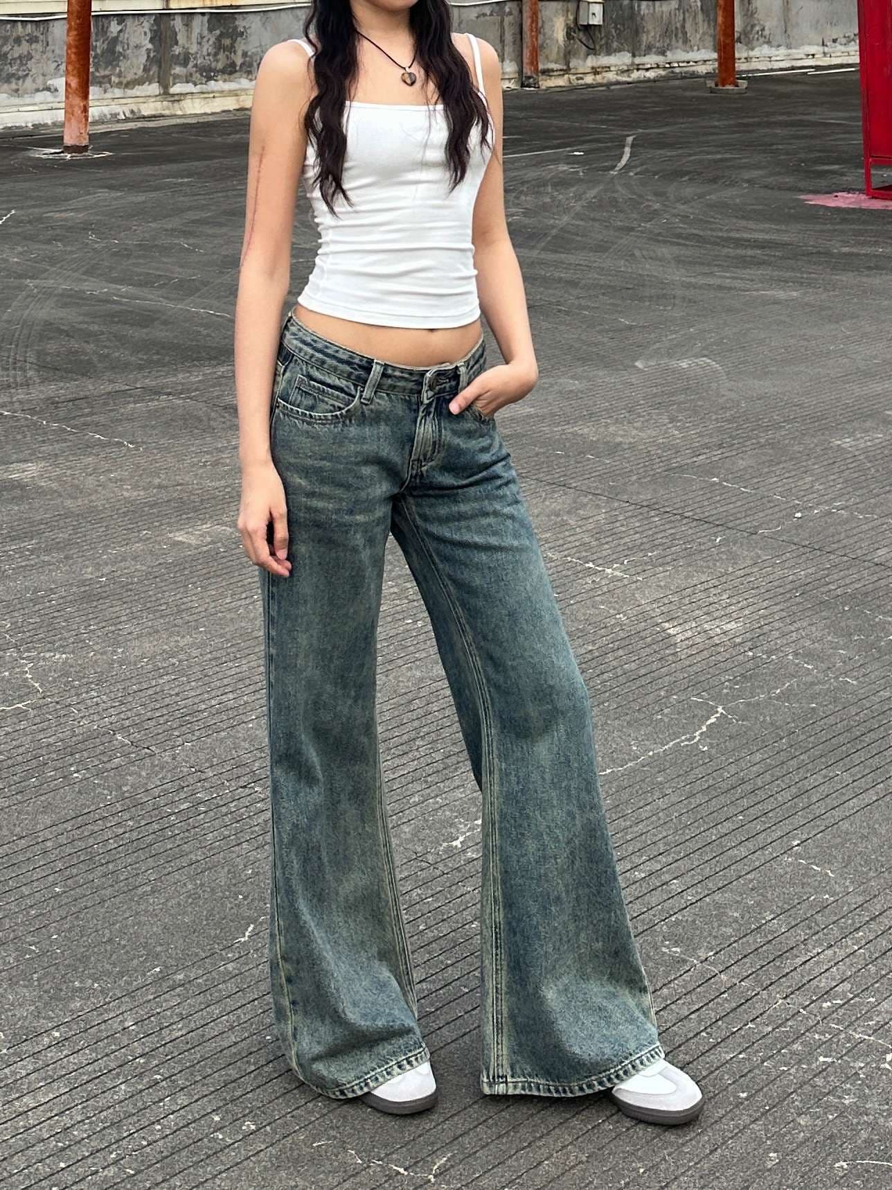 アメリカンスタイル ヴィンテージ風ワイドフレアデニム