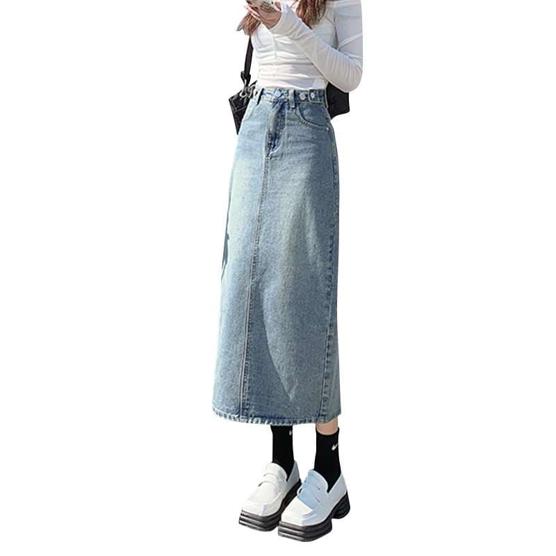 カジュアルスタイル　 デニムワイドロングタイトスカート