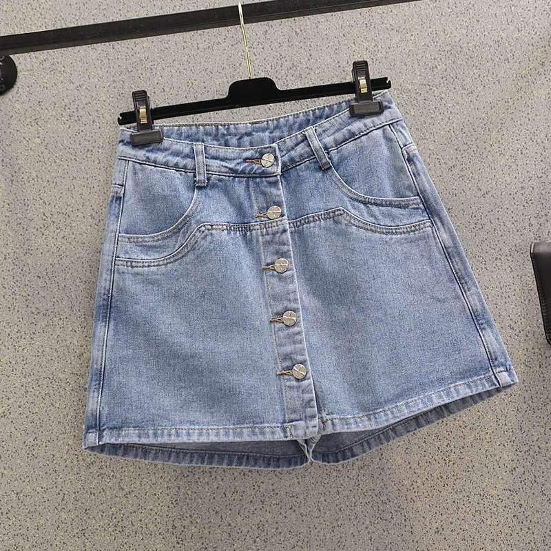ボタンフロントAラインデニムスカートショーツ