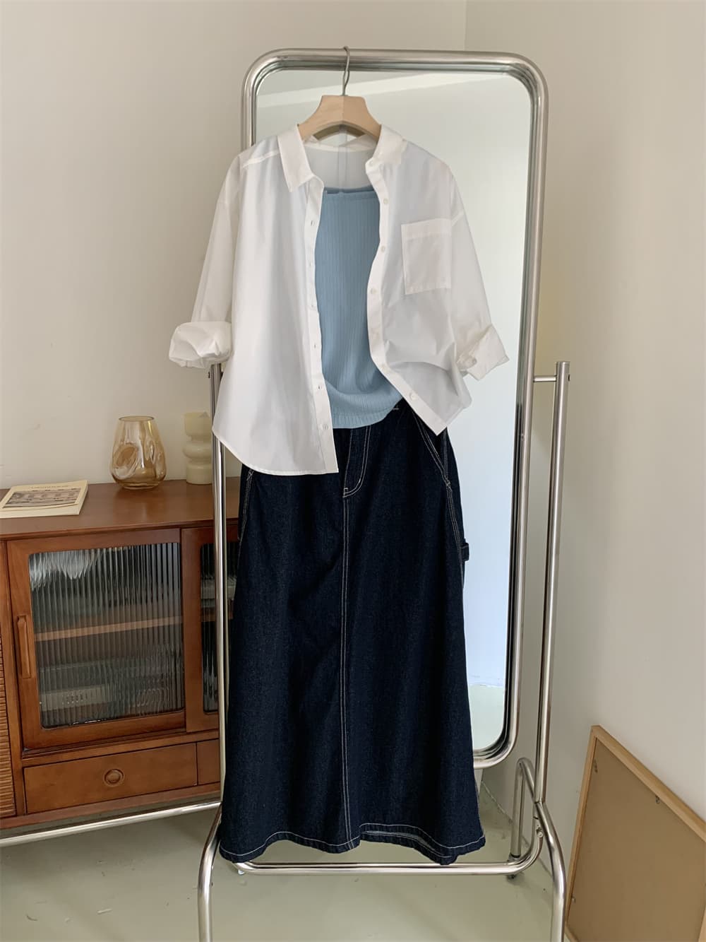 デニムスカート 優美なAライン 麻混マキシ丈スカート