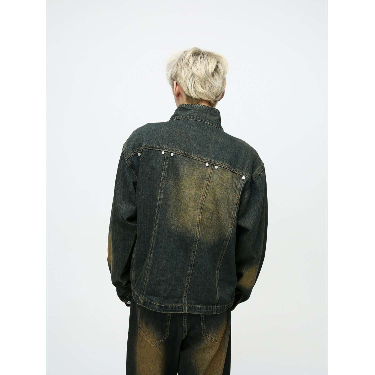 韓国スタイル ヴィンテージ風デニムジャケット＆ワイドパンツセット