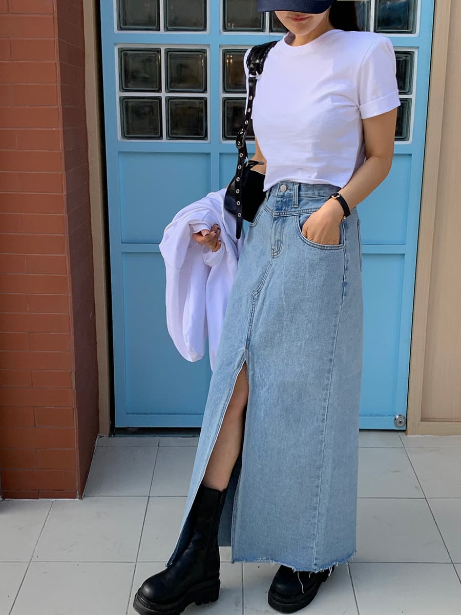 デニムスカート ハイウエストスリット