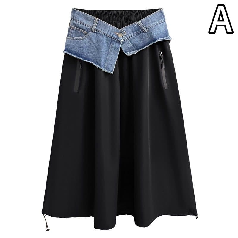 デニムスカート デニム切替 ロングスカート Aライン 薄手 レディース