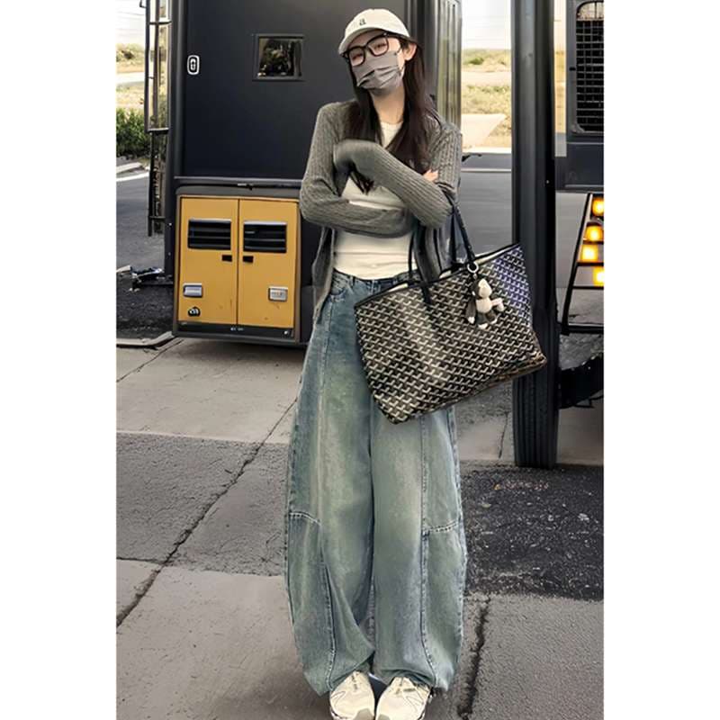 ストリートスタイル ワイドデニムパンツ