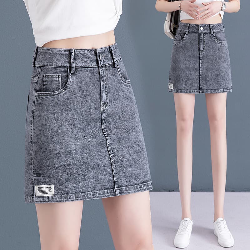 デニムスカート ハイウエストデザインの台形シルエット ミニ