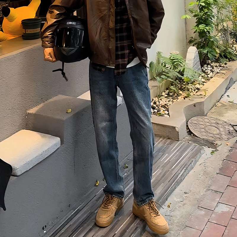 カジュアルスタイル クラシックストレートデニムスラックス