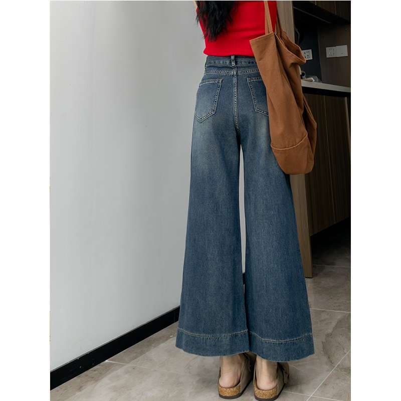 韓国スタイル リラックスワイドデニムパンツ