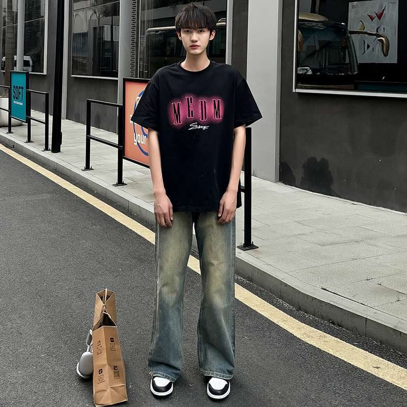 カジュアルスタイル ヴィンテージ風ワイドデニムパンツ