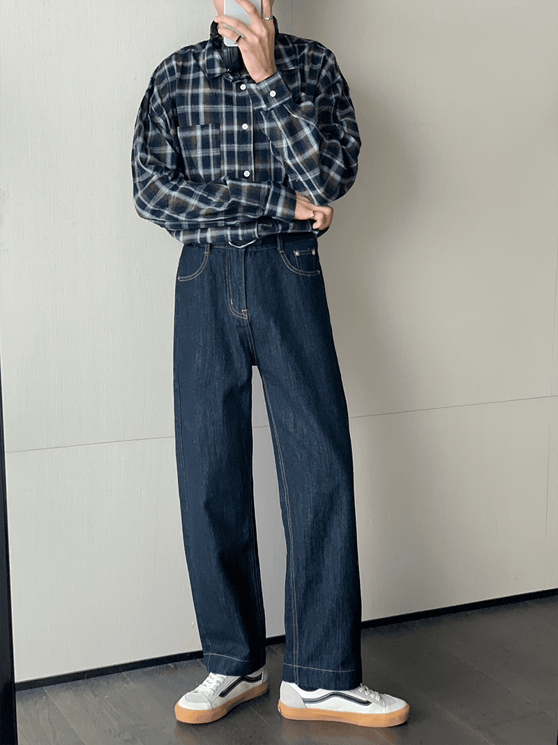 カジュアルスタイル リラックスワイドデニムパンツ